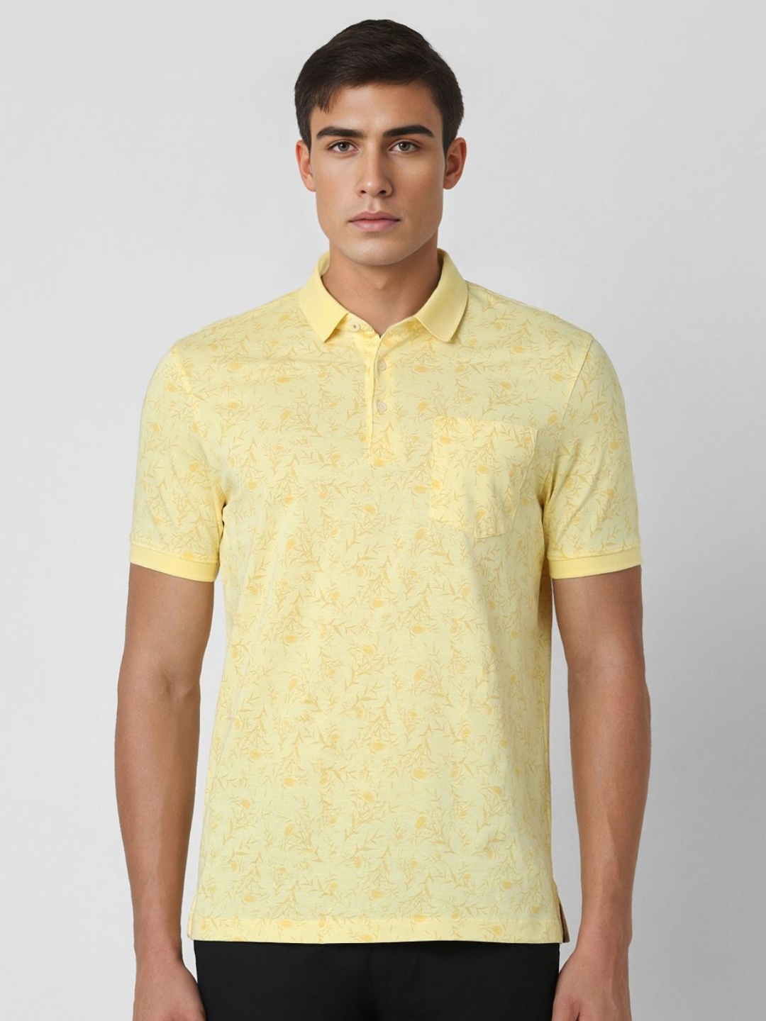 

Van Heusen Men Floral Printed Polo Collar Tropical Pockets T-shirt, Yellow