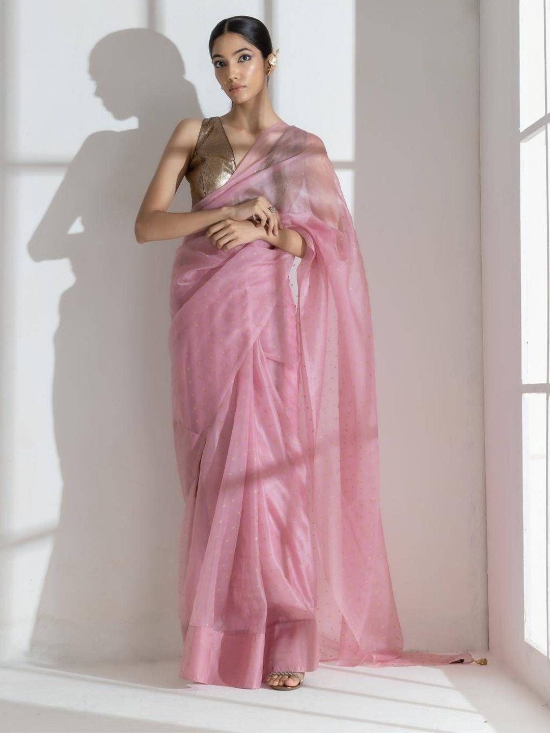 

Swtantra Embellished Organza Net Saree and Tassels, Pink