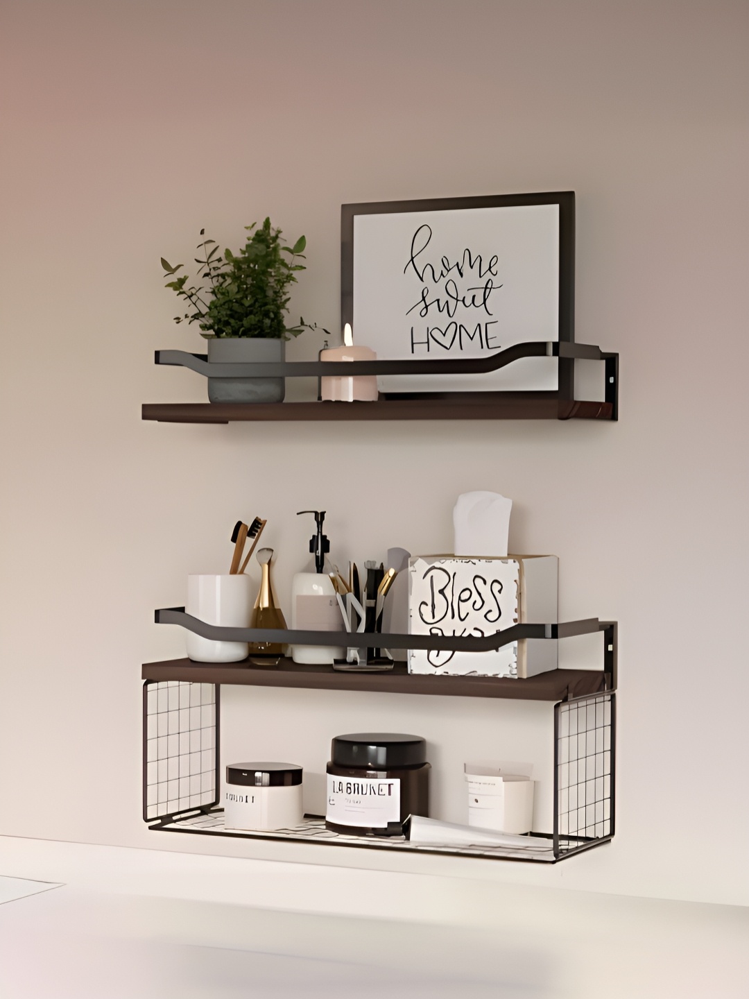 

UMAI Black & Brown 2 Pieces Wooden Wall Shelves
