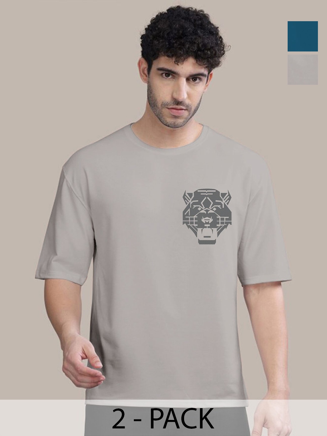 

AUSK Men 2 Printed Applique T-shirt, Grey