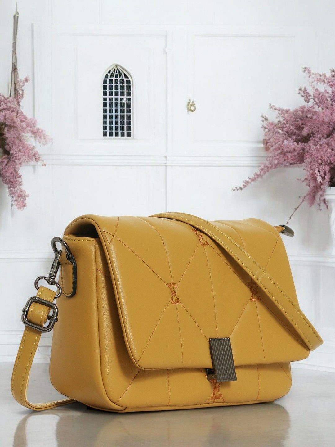 

Exotic PU Swagger Sling Bag, Yellow