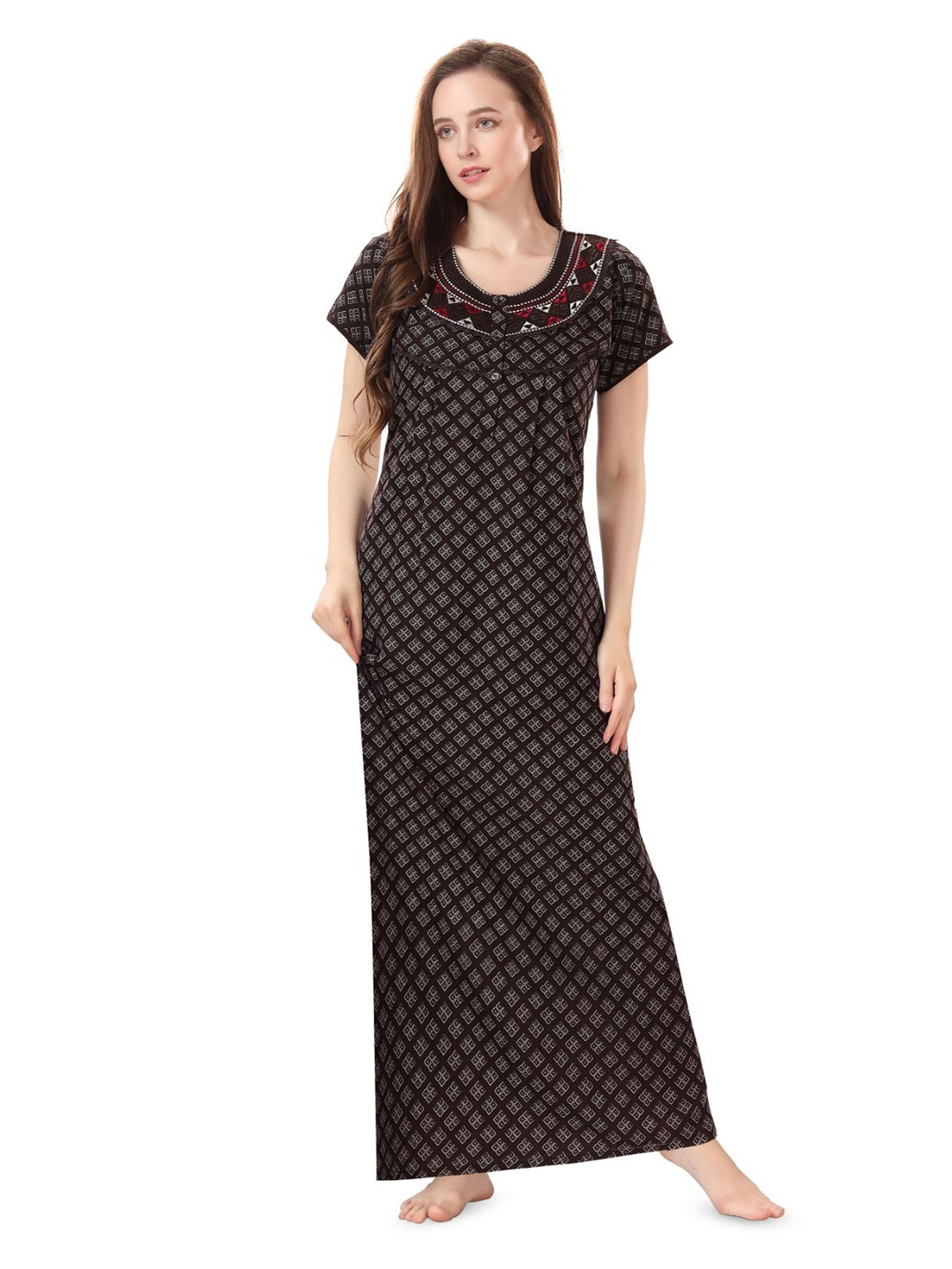 

Soulemo Printed Maxi Short Sleeves Maxi Nightdress, Brown