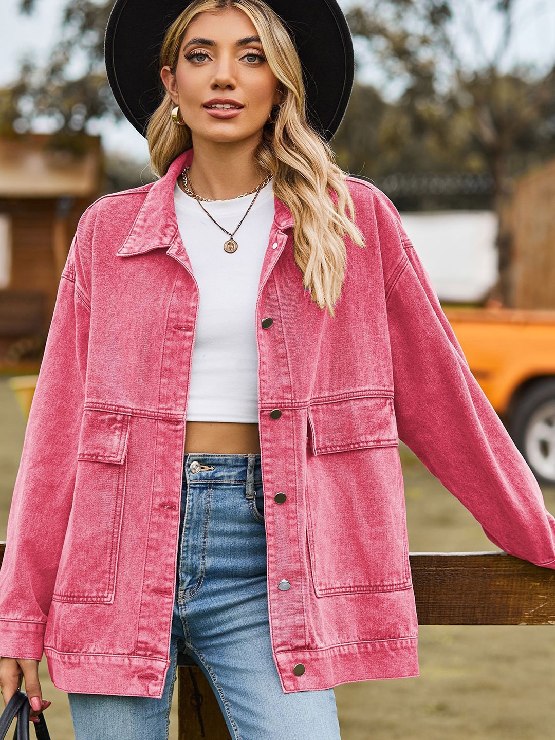 

StyleCast Women Longline Denim Jacket, Pink