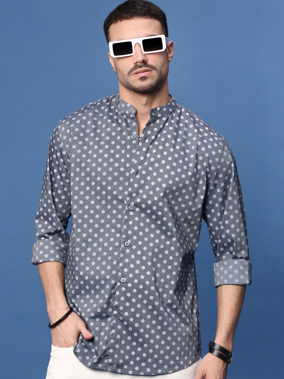 

SHOWOFF Men Standard Slim Fit Polka Dot Opaque Printed Casual Shirt, Grey