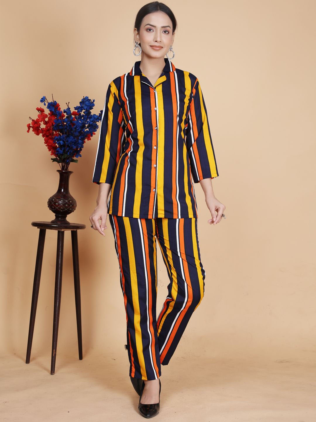 

KALINI Striped Shirt & Trouser Co-Ord Set, Black