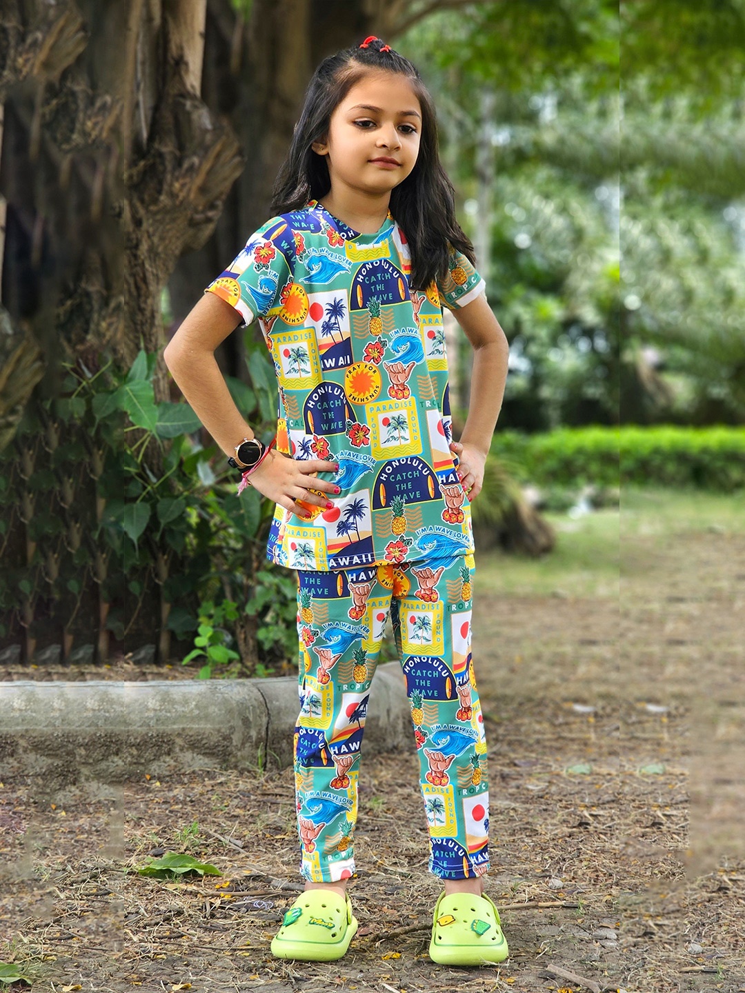 

Emblica Unisex Kids Printed T-shirt with Trousers, Blue