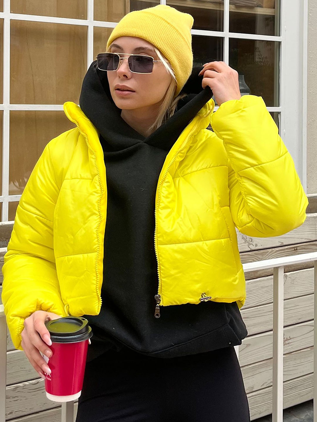 

Trend Alacati stili Zipper Hooded Puffer Jacket, Yellow