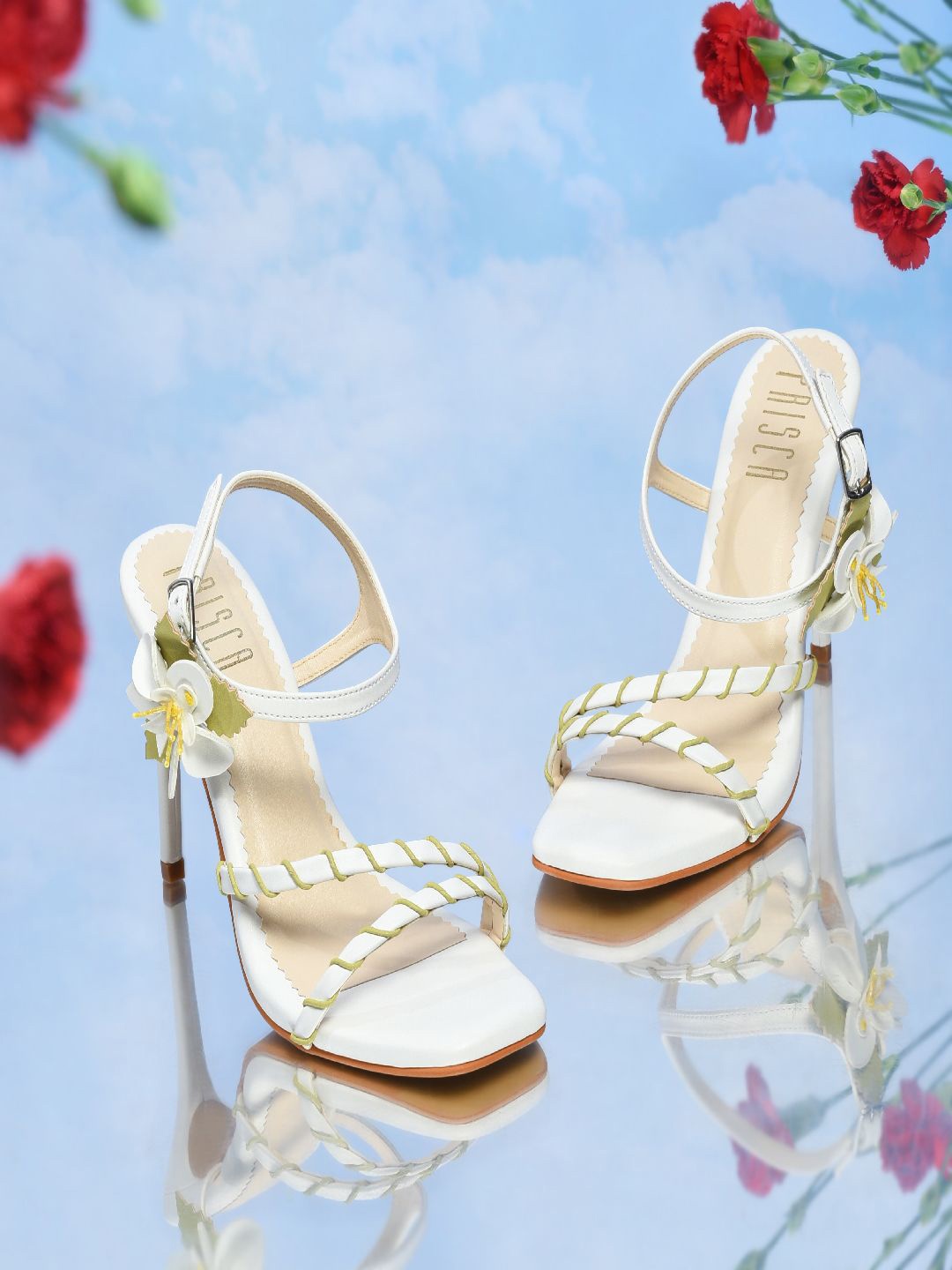 

House of Prisca Women Stiletto Heels Sandals with Buckles, White