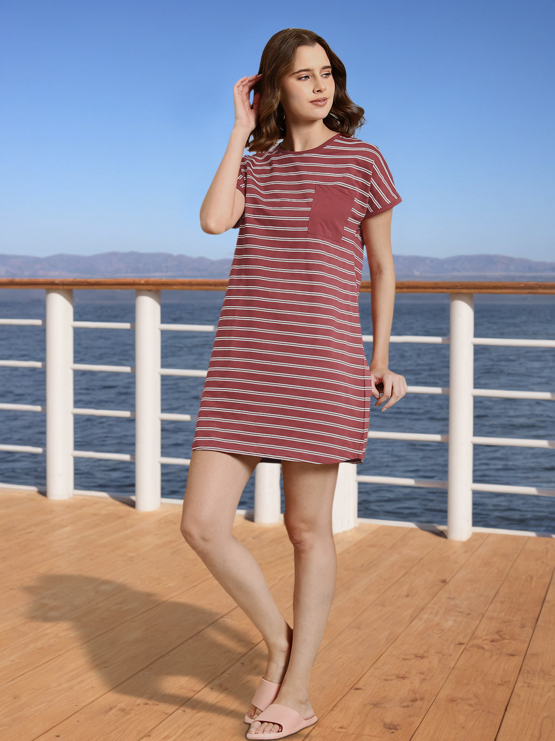 

Mast & Harbour Striped T-shirt Nightdress, Red