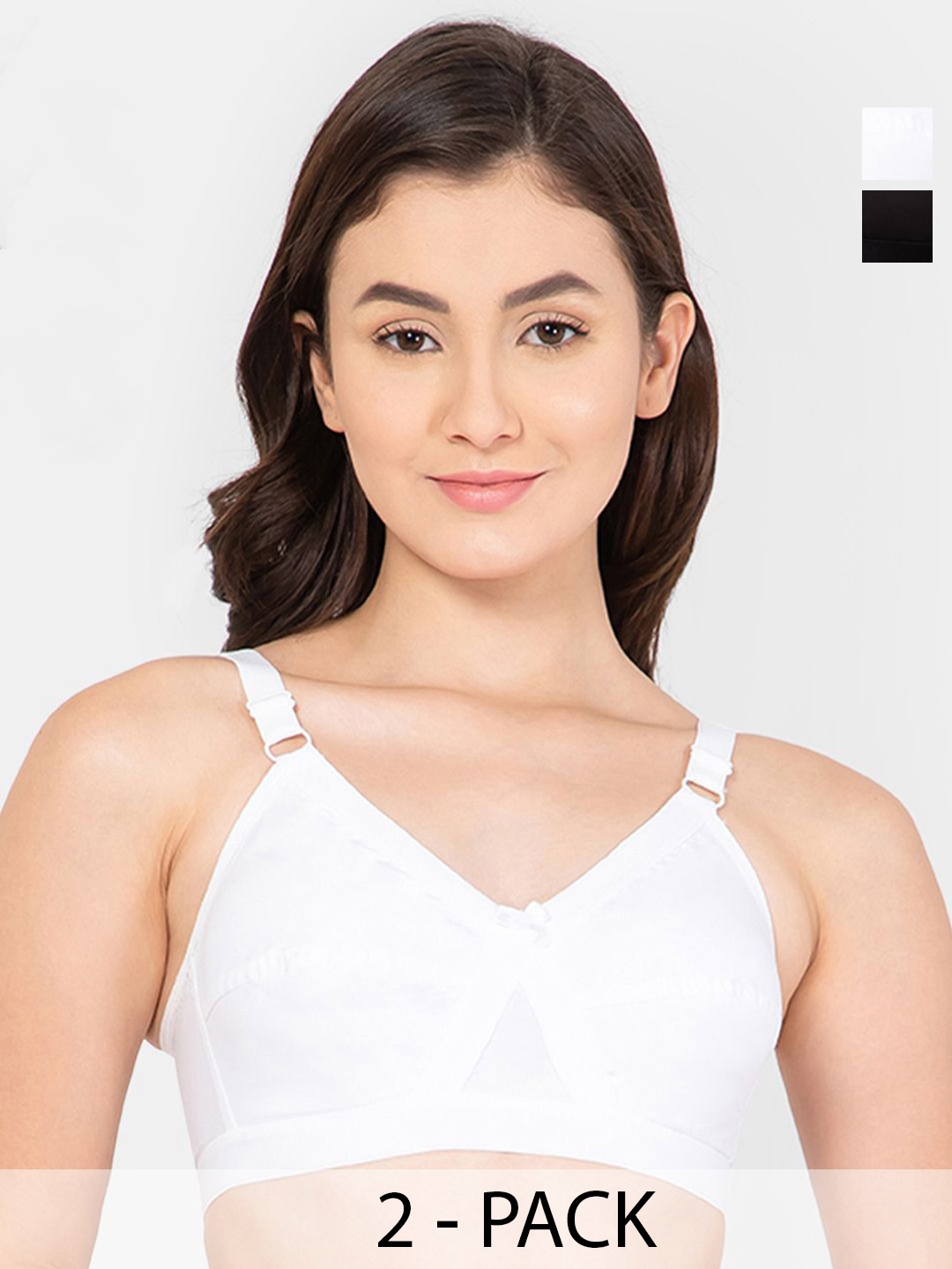 

Lady Lyka Pack of 2 Solid Non Padded Medium Coverage Bra, White