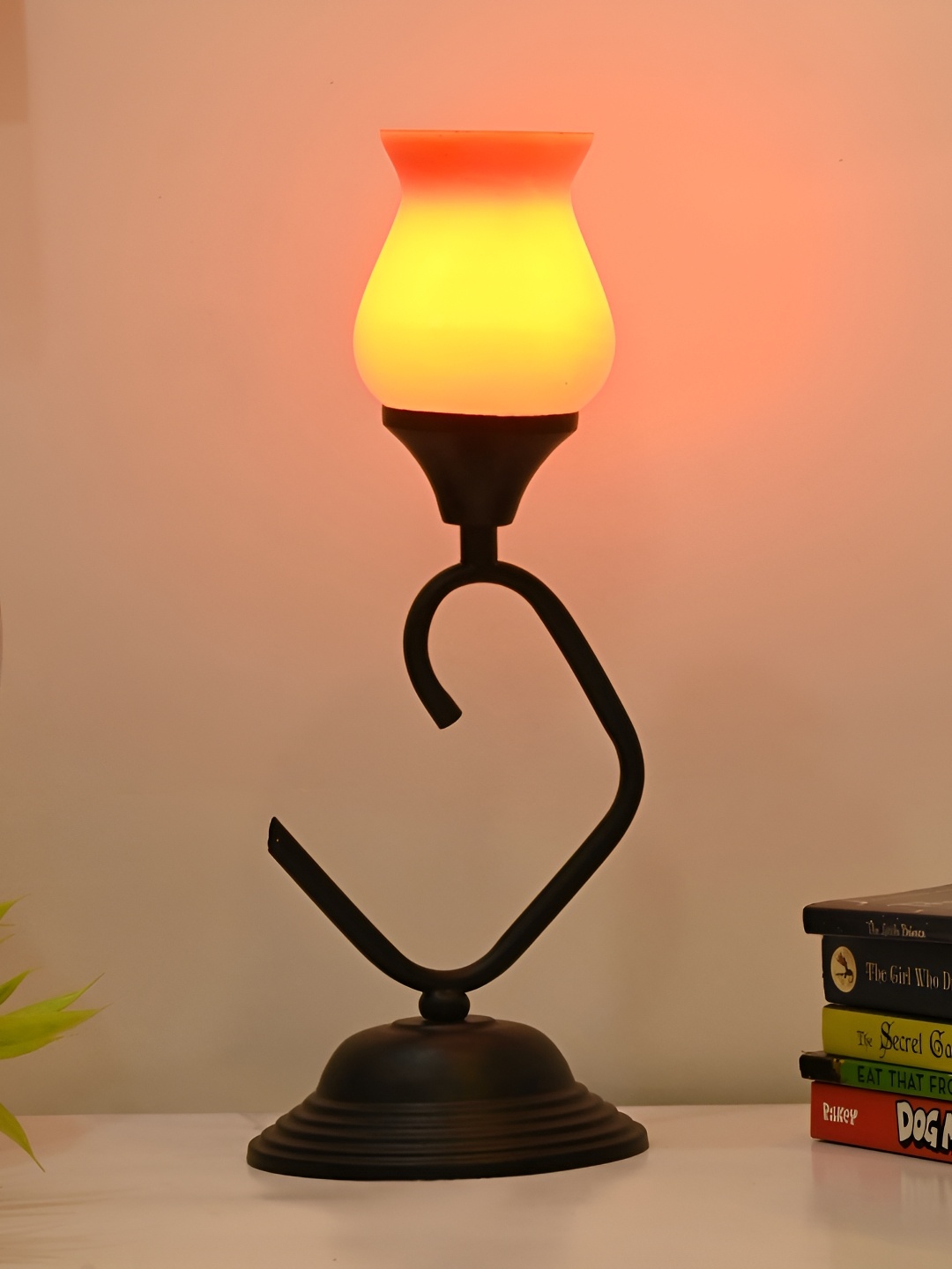 

Afast Orange & Black Traditional Bell Shaped Glass Table Lamp With Adjustable Cord
