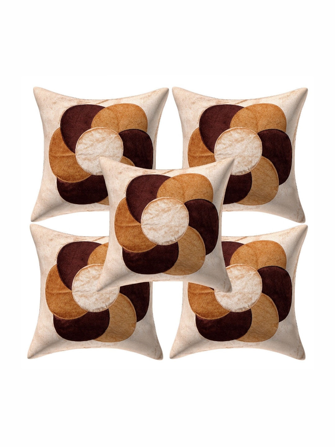 

Creeva Gold-Toned & Brown 5 Pieces Floral Velvet Square Cushion Covers