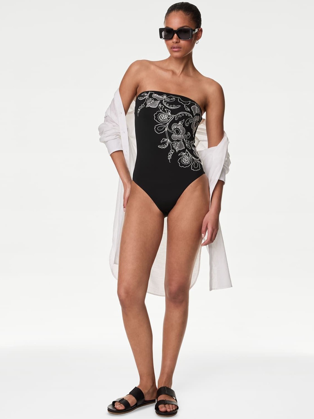 

Marks & Spencer Embroidered Swim Bodysuit, Black