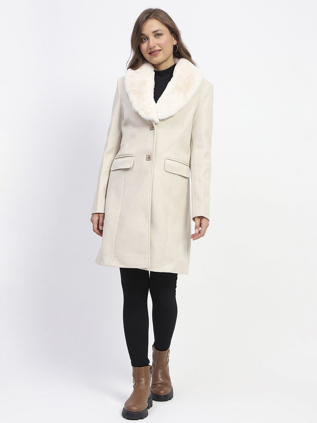 

Madame Women Single-Breasted Overcoat, Off white