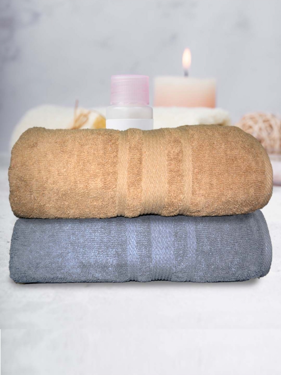 

Aura Grey & Beige 2 Pieces Terry Cotton 500 GSM Bath Towels