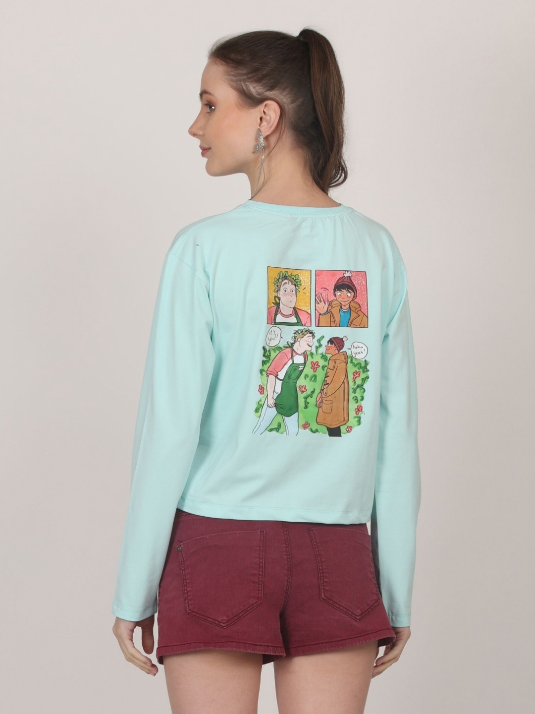 

AECK Women Typography Printed Applique T-shirt, Turquoise blue