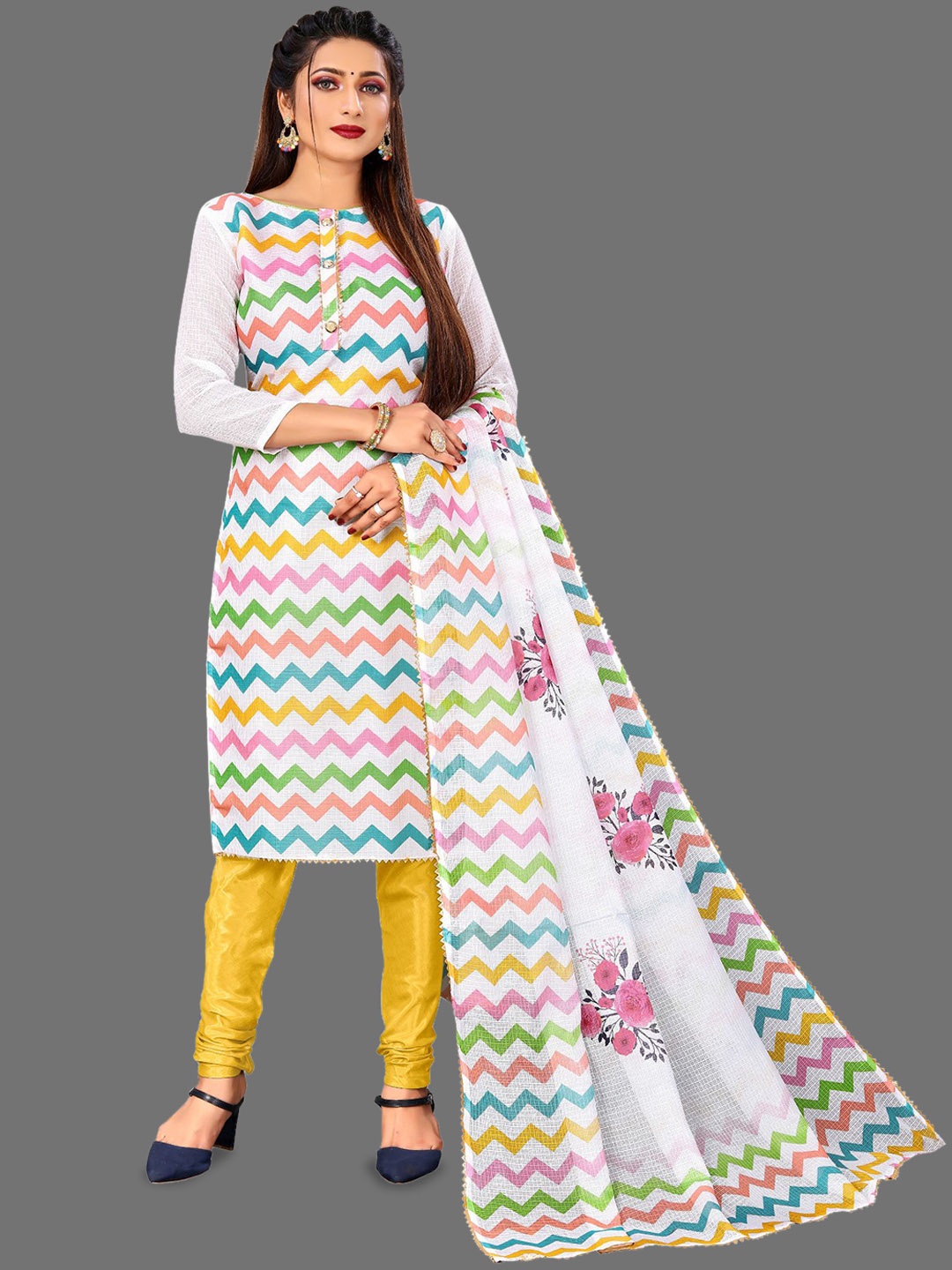 

Aika Gepometric Embroidered Pure Cotton Unstitched Dress Material, Yellow