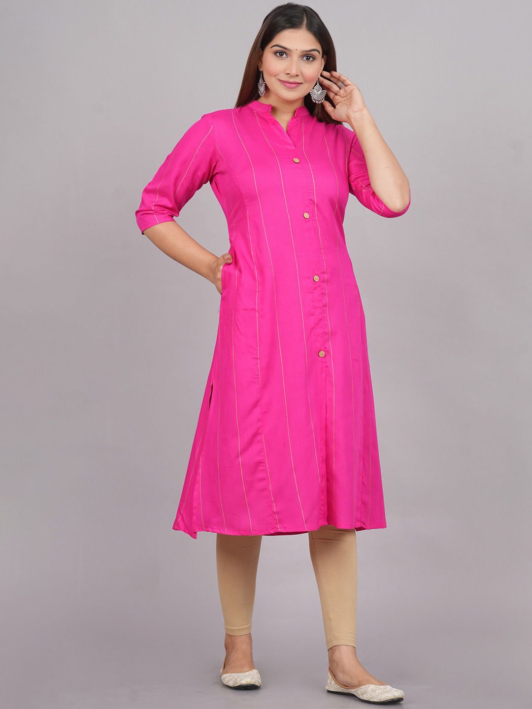 

P3D CREATION Straped Mandarin Collar Straight Kurta, Rose