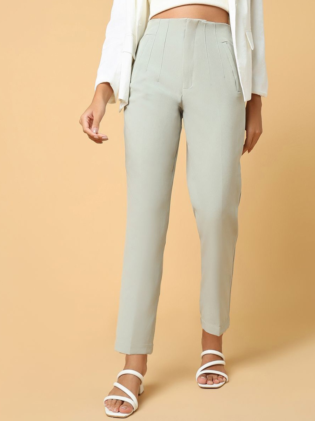 

SHOWOFF Women Comfort Slim Fit Pleated Trousers, Sea green