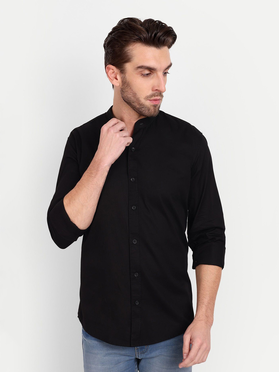 

MEGHZ Men Slim Fit Opaque Casual Shirt, Black