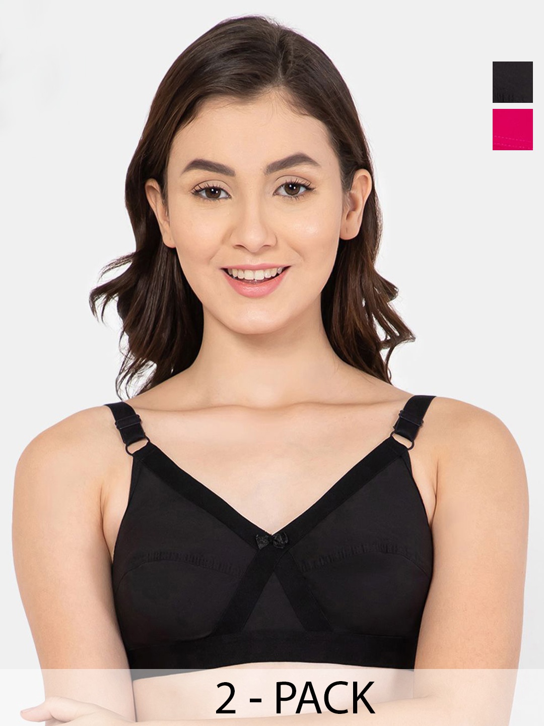 

Lady Lyka Women Solid Non Padded Medium Coverage Bra, Black