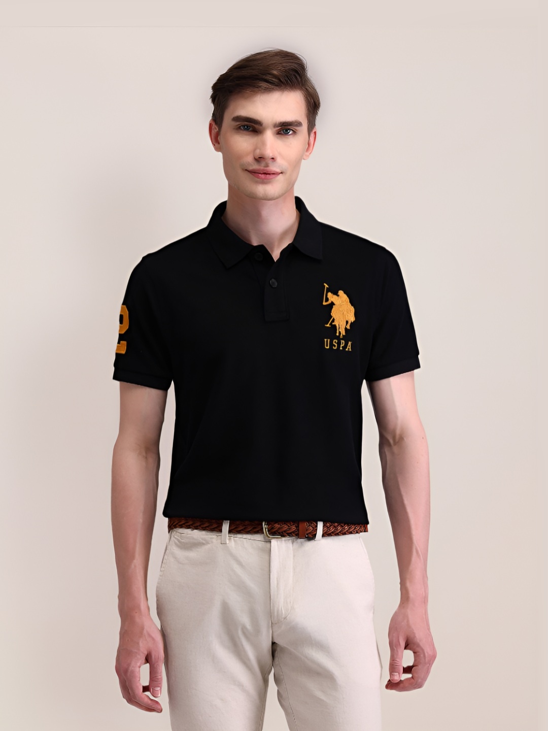 

U.S. Polo Assn. Men Printed Polo Collar Slim Fit T-shirt, Black