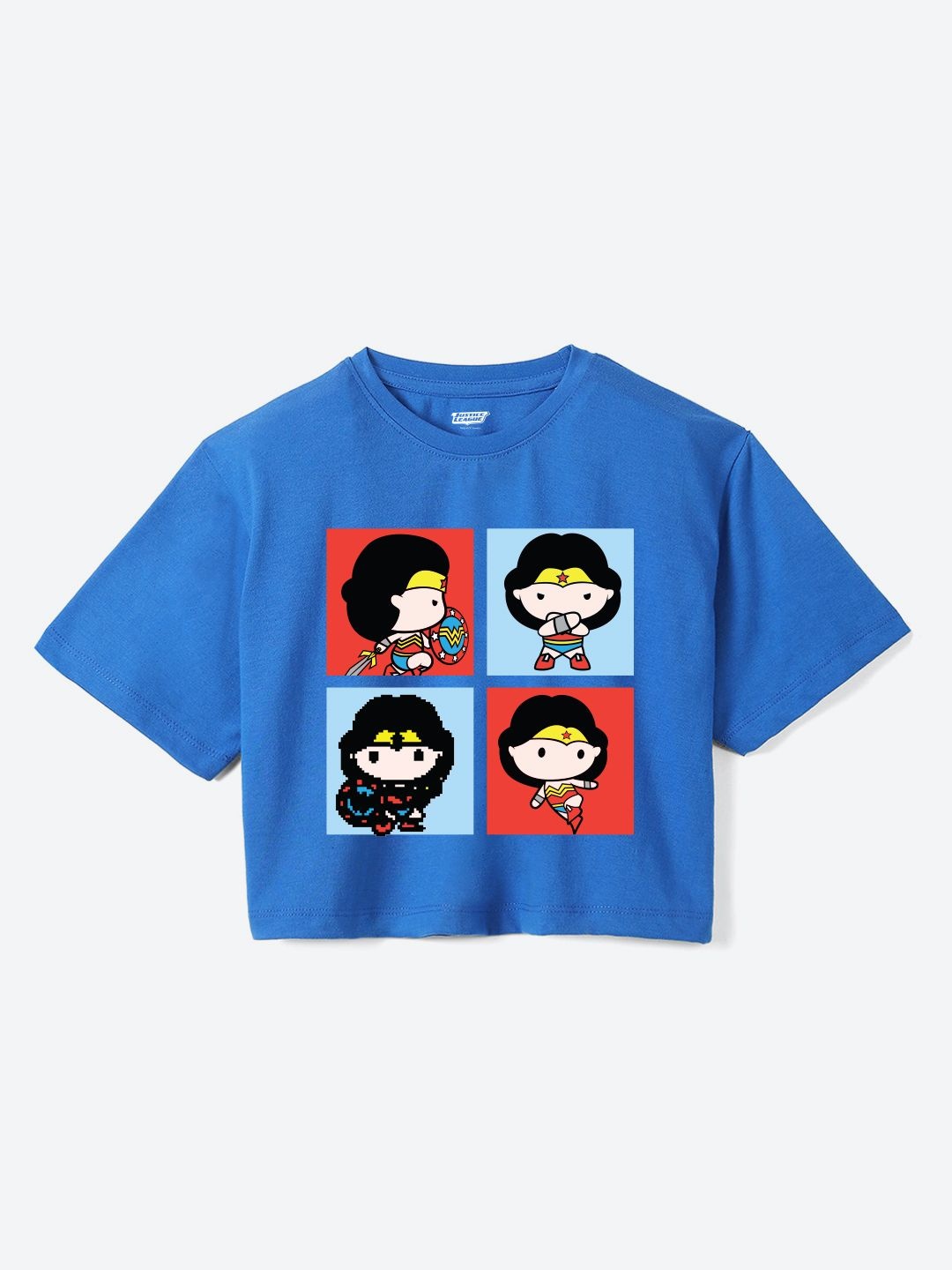 

YK Justice League Girls Wonder Woman Printed Pure Cotton Applique Boxy T-shirt, Blue