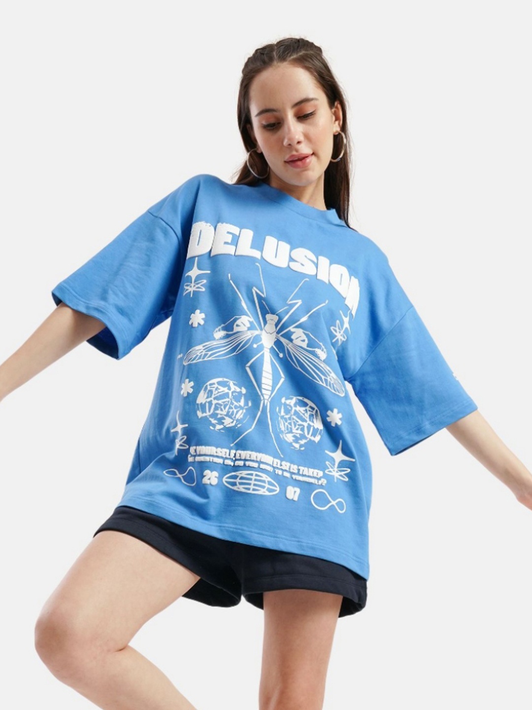 

Crazy Mosquitoes Women Printed Applique T-shirt, Blue