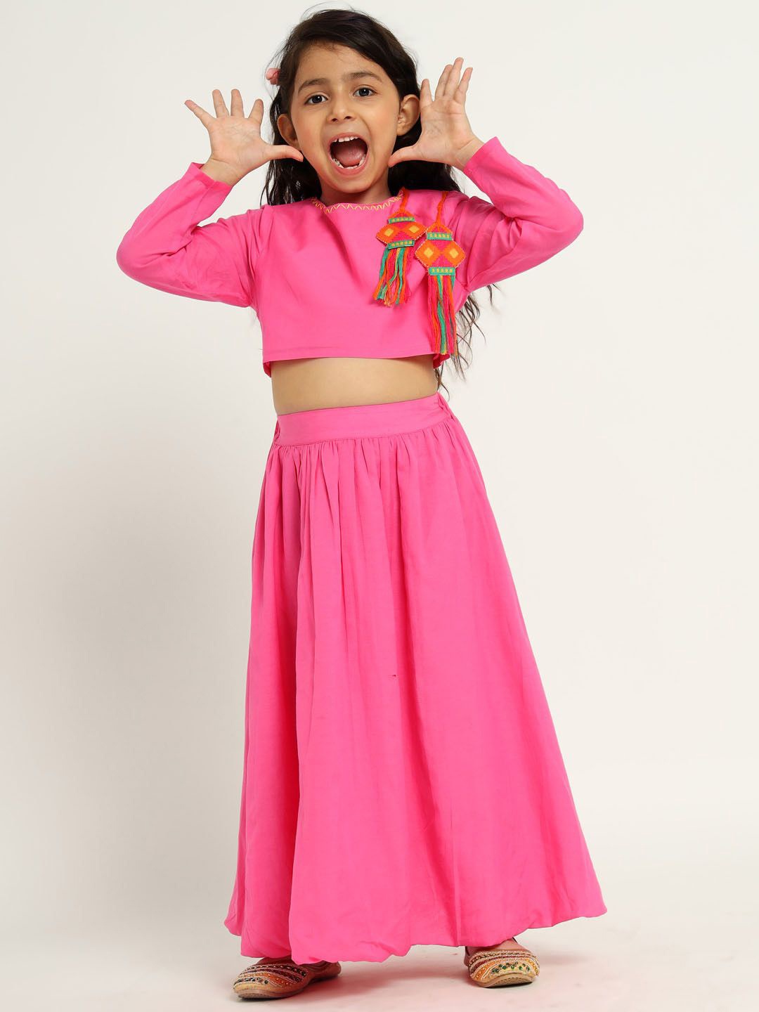 

Somersault Girls Embellished Lantern Cotton Ready to Wear Lehenga & Choli, Pink