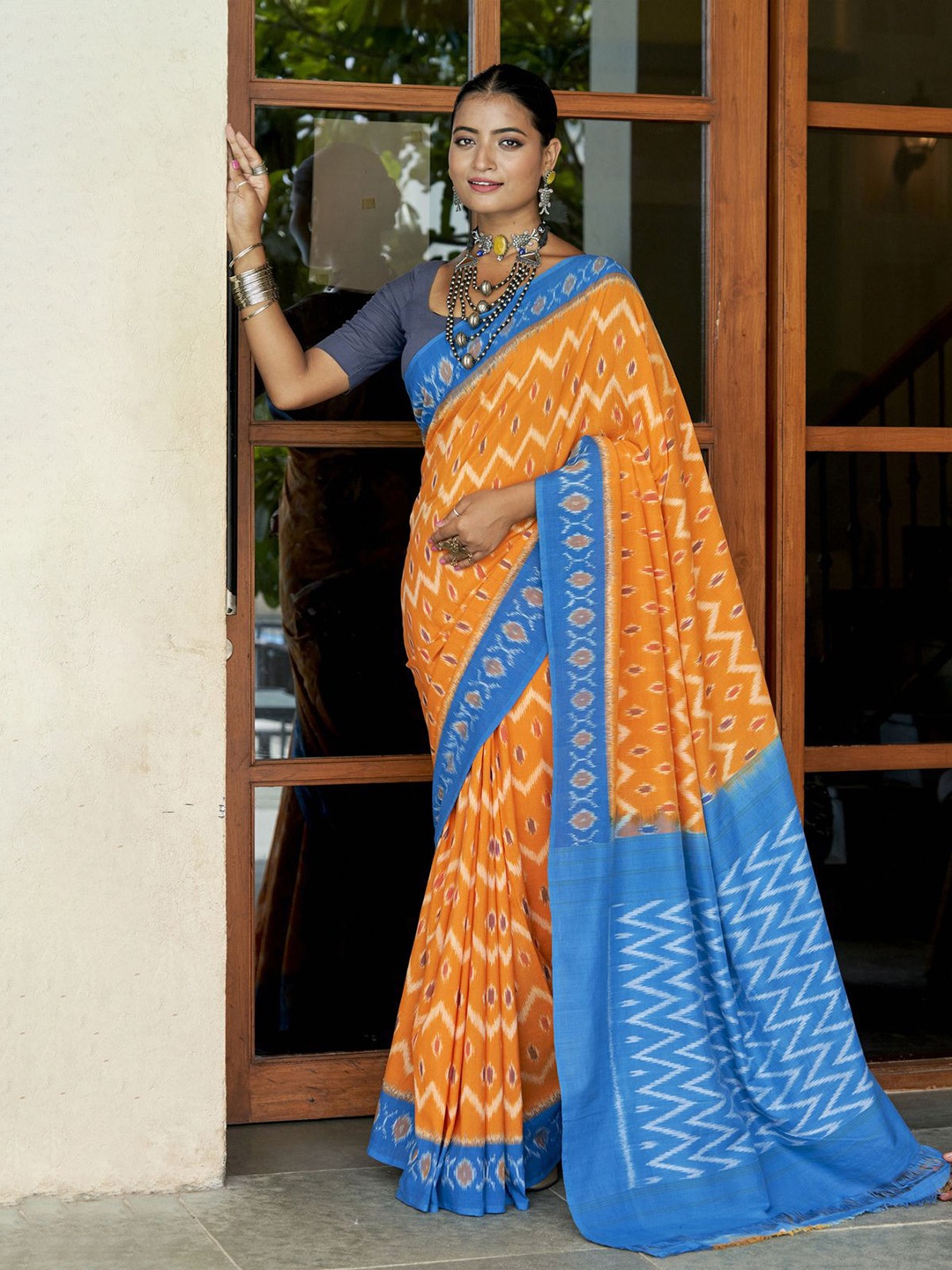 

CHUDIYA Batik Pure Cotton Saree, Yellow