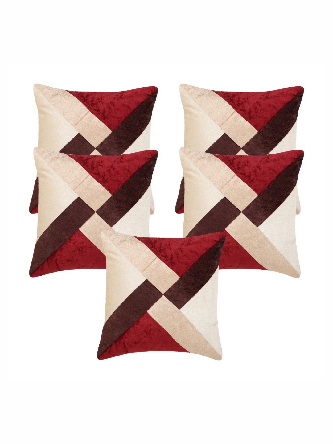 

Creeva Red & Brown 5 Pieces Geometric Square Velvet Cushion Covers