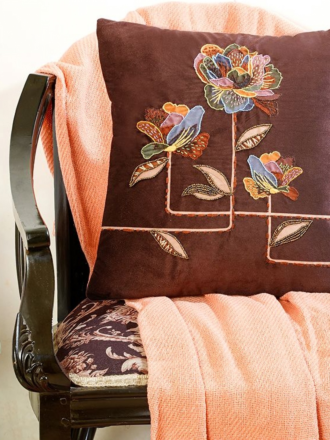 

Mid July Home Infinite Petals Brown & Blue Floral Embellished Velvet Square Cushion Cover
