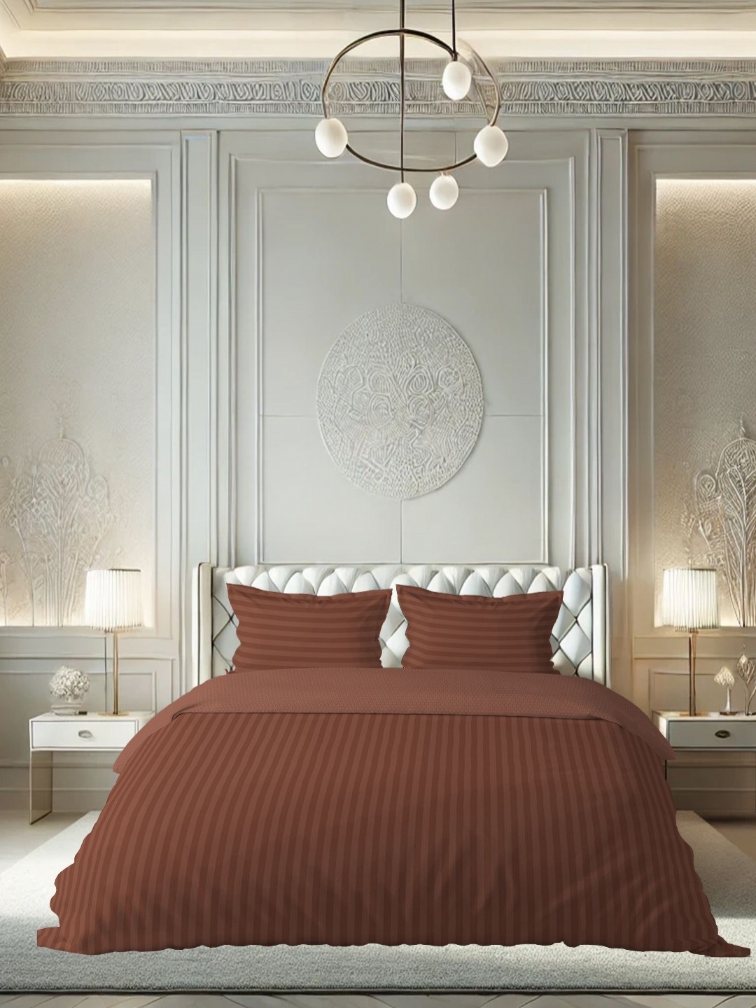 

borato Brown Striped 210 TC King Bedsheet with 2 Pillow Covers