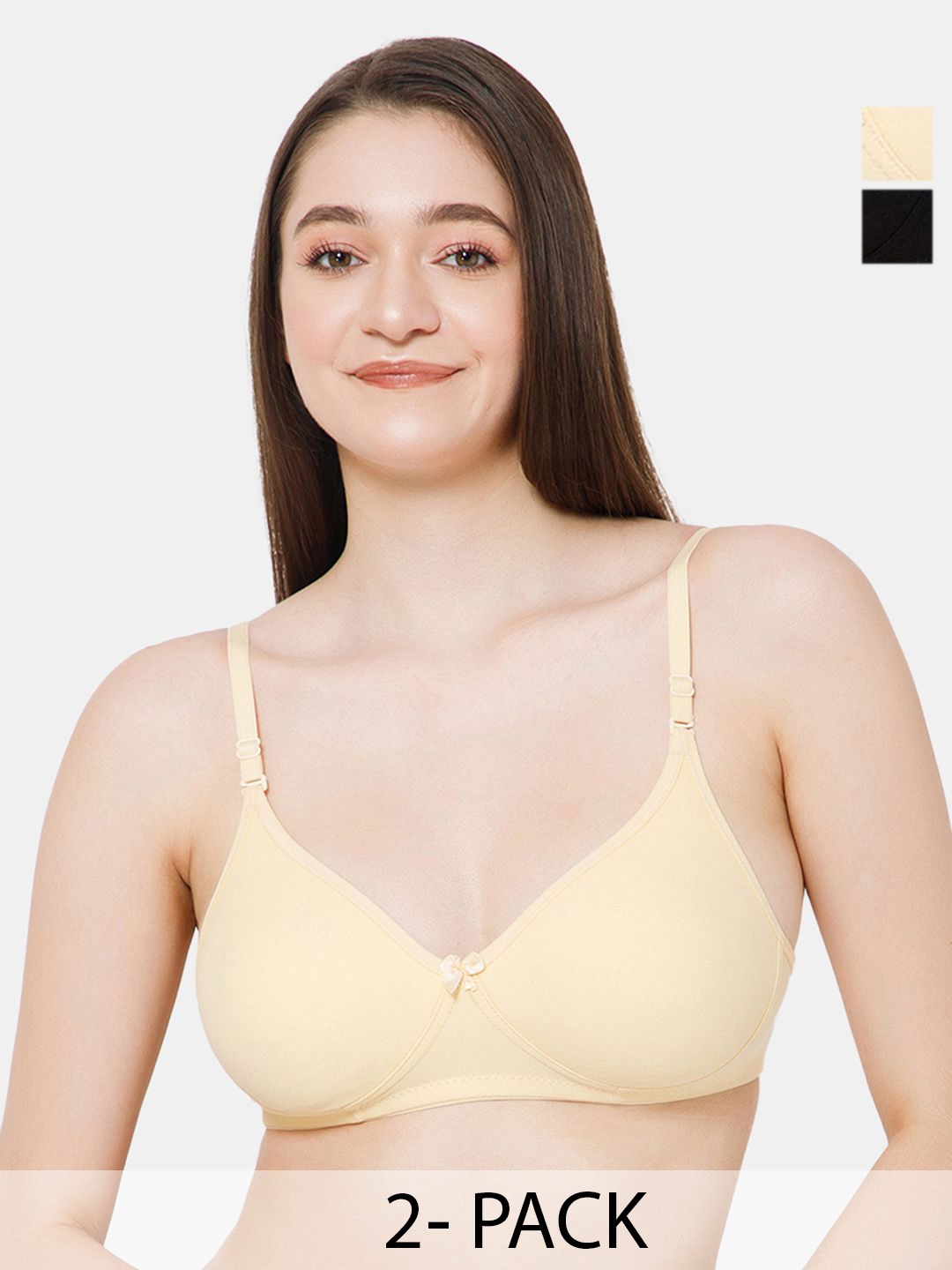 

Lady Lyka Pack Of 2 Women Medium Coverage Non Padded Everyday Bra, Beige