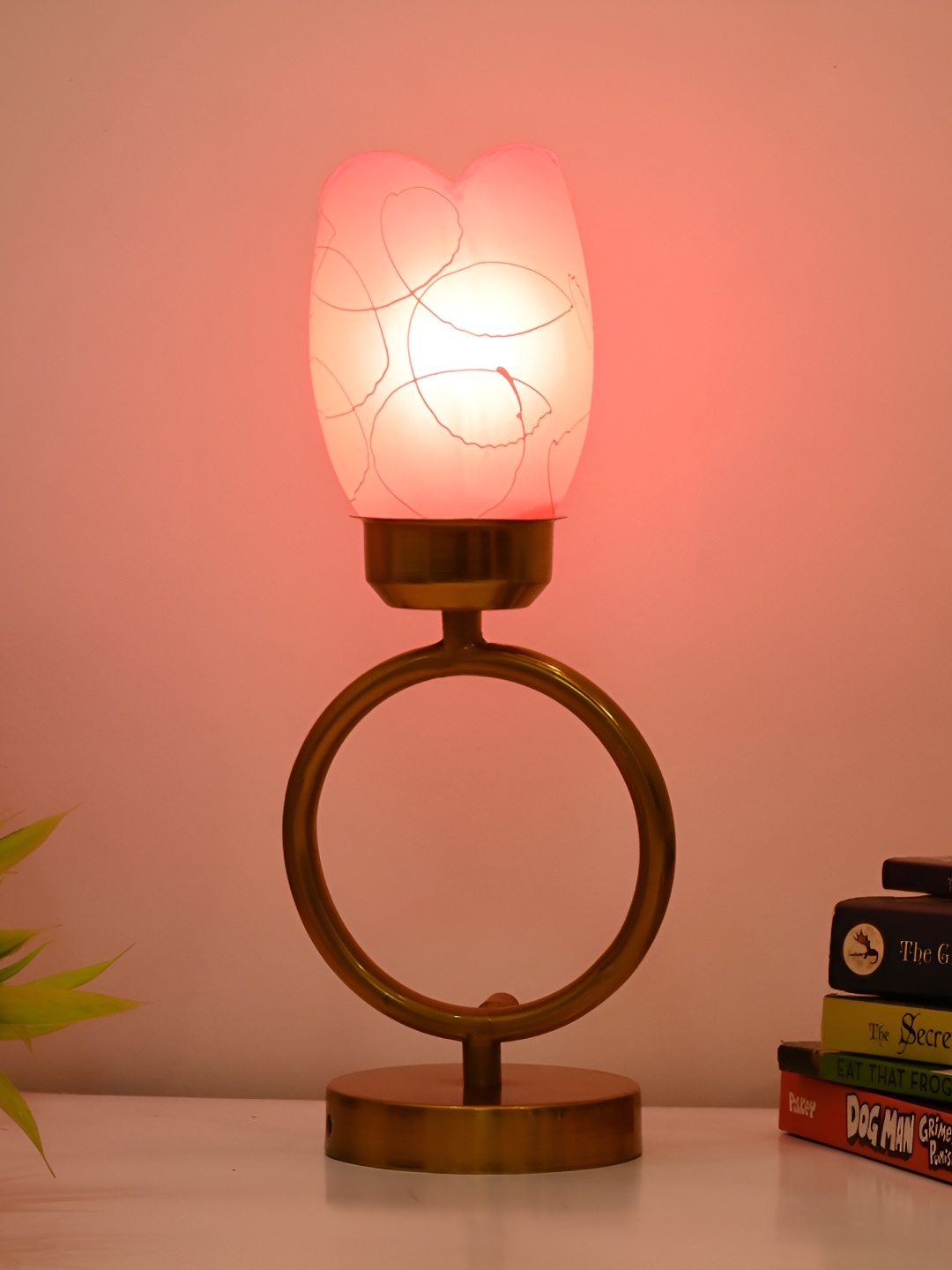 

Afast Red & Gold Toned Printed Glass Table Lamp with Adjustable Cord