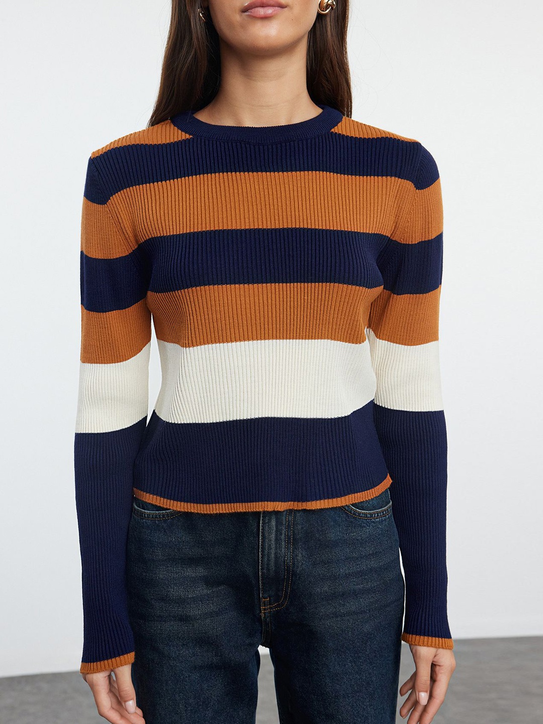 

Trendyol Striped Acrylic Top With Trousers, Brown