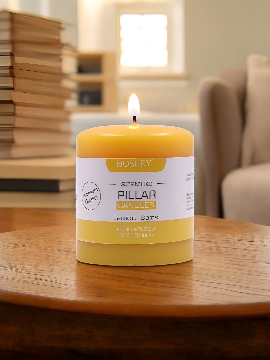 

HOSLEY Yellow Lemon Bar Highly Fragranced Pillar Candle
