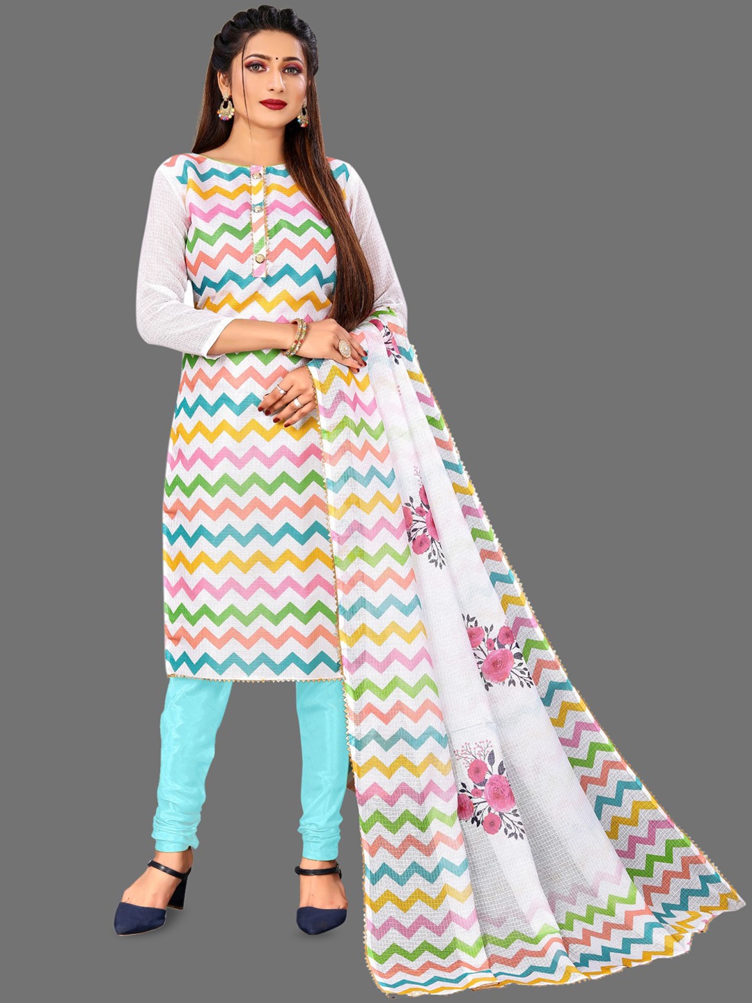 

Aika Gotta Patti Pure Cotton Unstitched Dress Material, White
