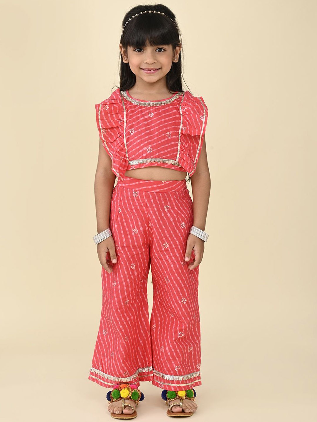 

LIL PITAARA Printed Pure Cotton Top With Palazzo Clothing Set, Pink