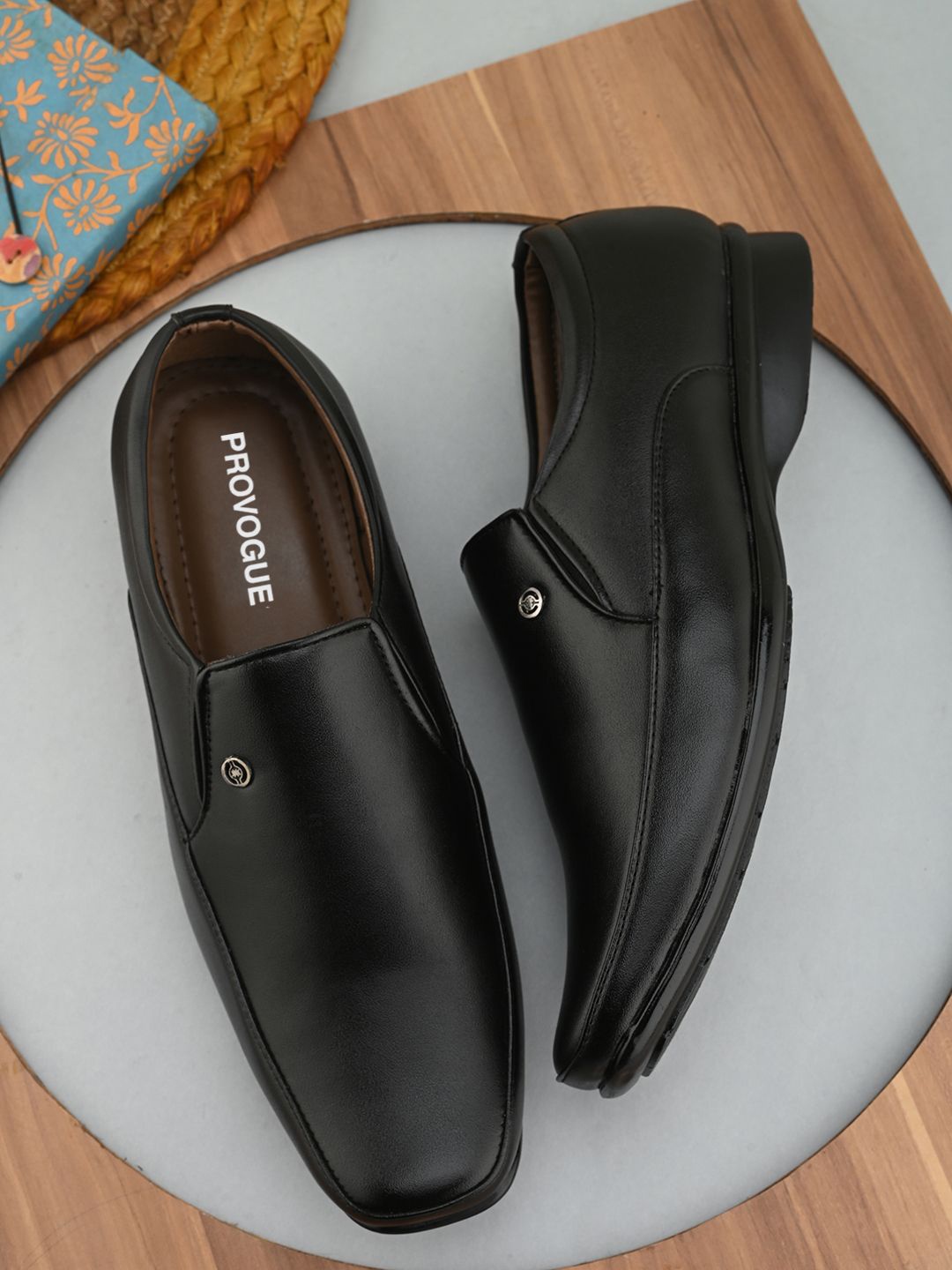 

Provogue Men Square Toe Formal Slip-On Shoes, Black