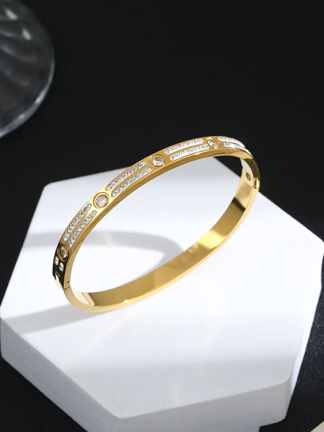 

Jewels Galaxy Gold-Plated Anti Tarnish American Diamond Bangle-Style Bracelet