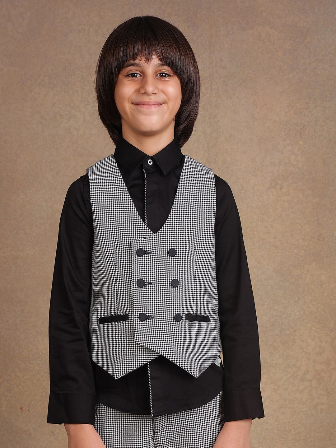 

One Friday Boys Checked Double Breasted Waistcoat, Black