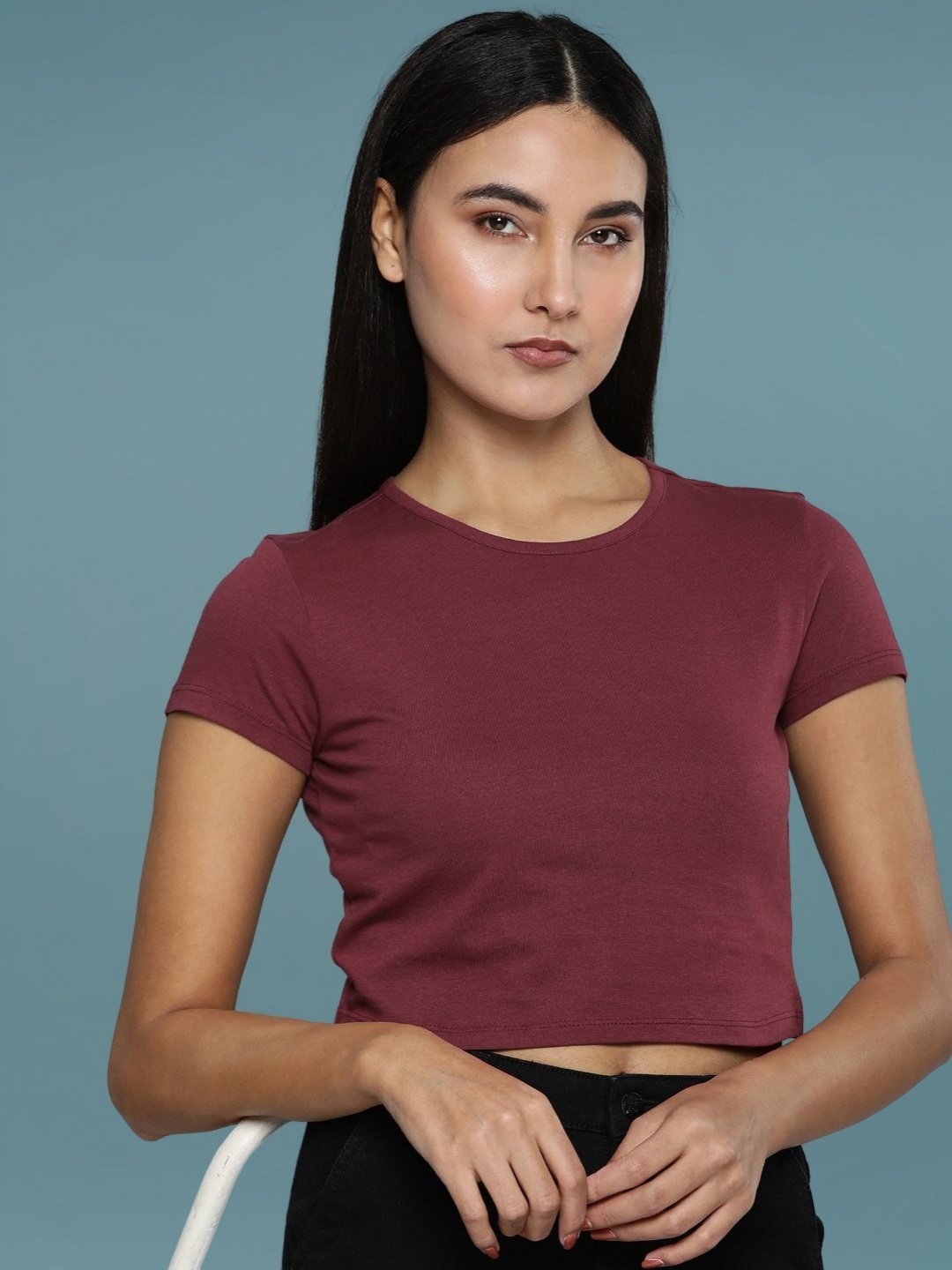

DressBerry Women Solid Round Neck Cotton Slim Fit T-Shirt, Maroon