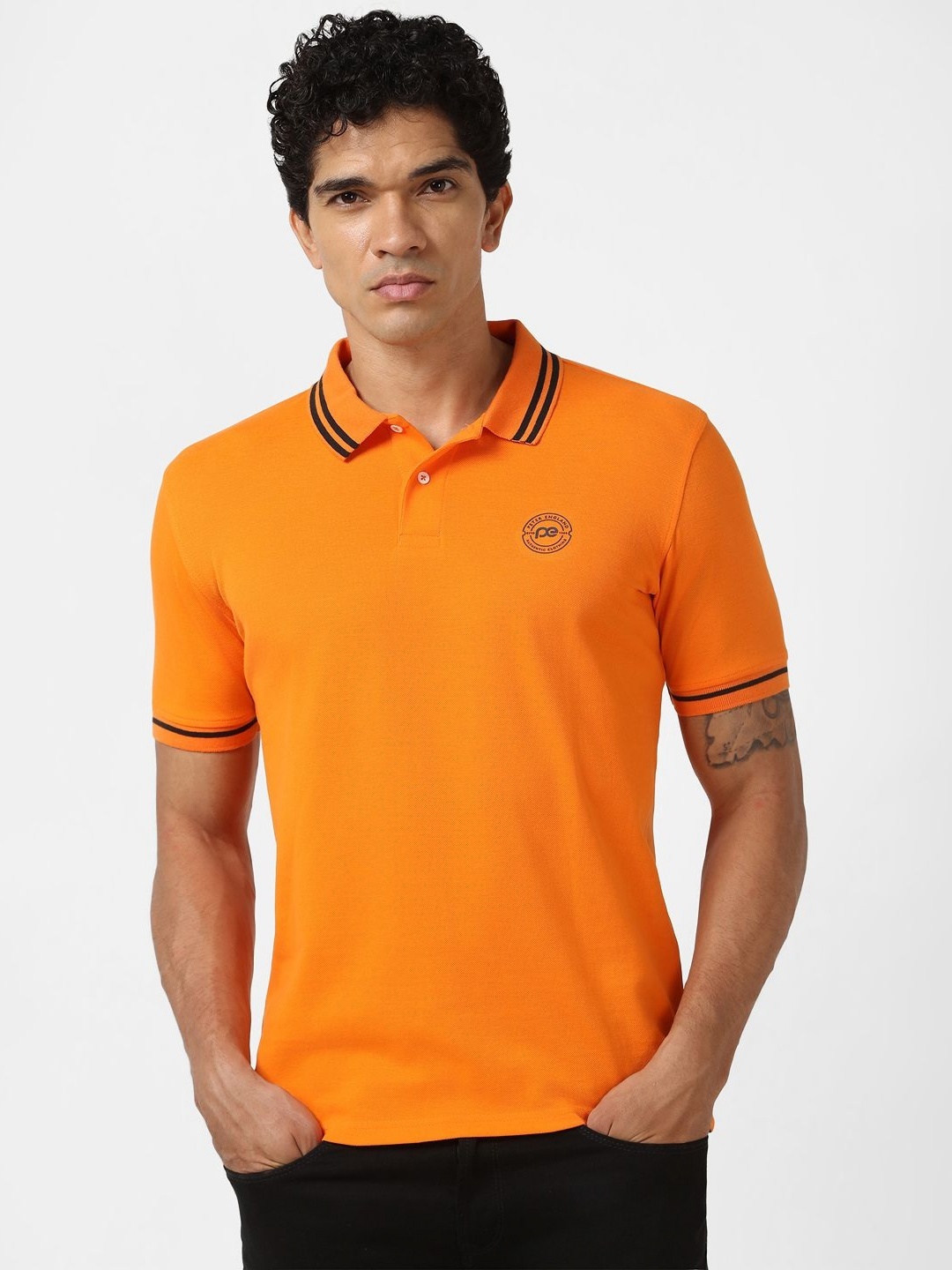 

Peter England Casuals Men Polo Collar Applique T-shirt, Orange
