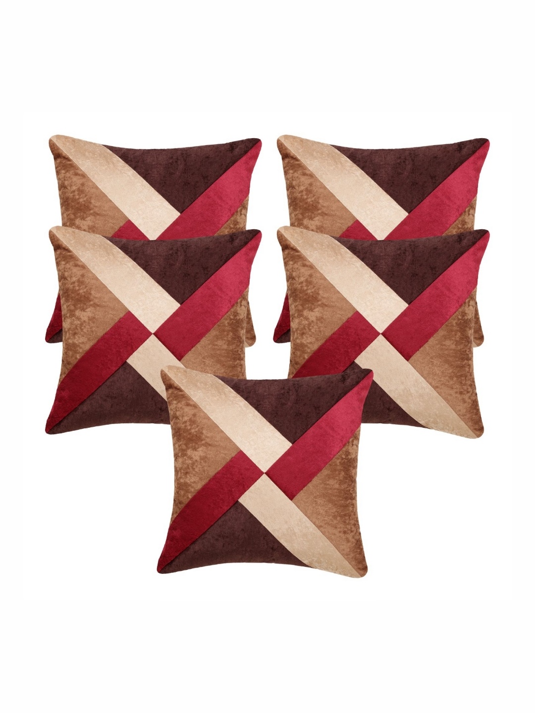

Creeva Brown & Red 5 Pieces Geometric Square Valvet Cushion Covers