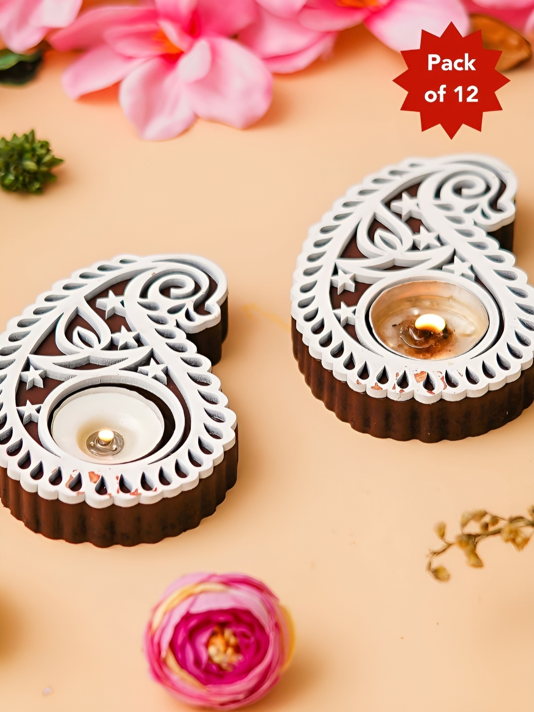 

eCraftIndia Brown & White 12 Pieces Textured Tea Light Candle Holders