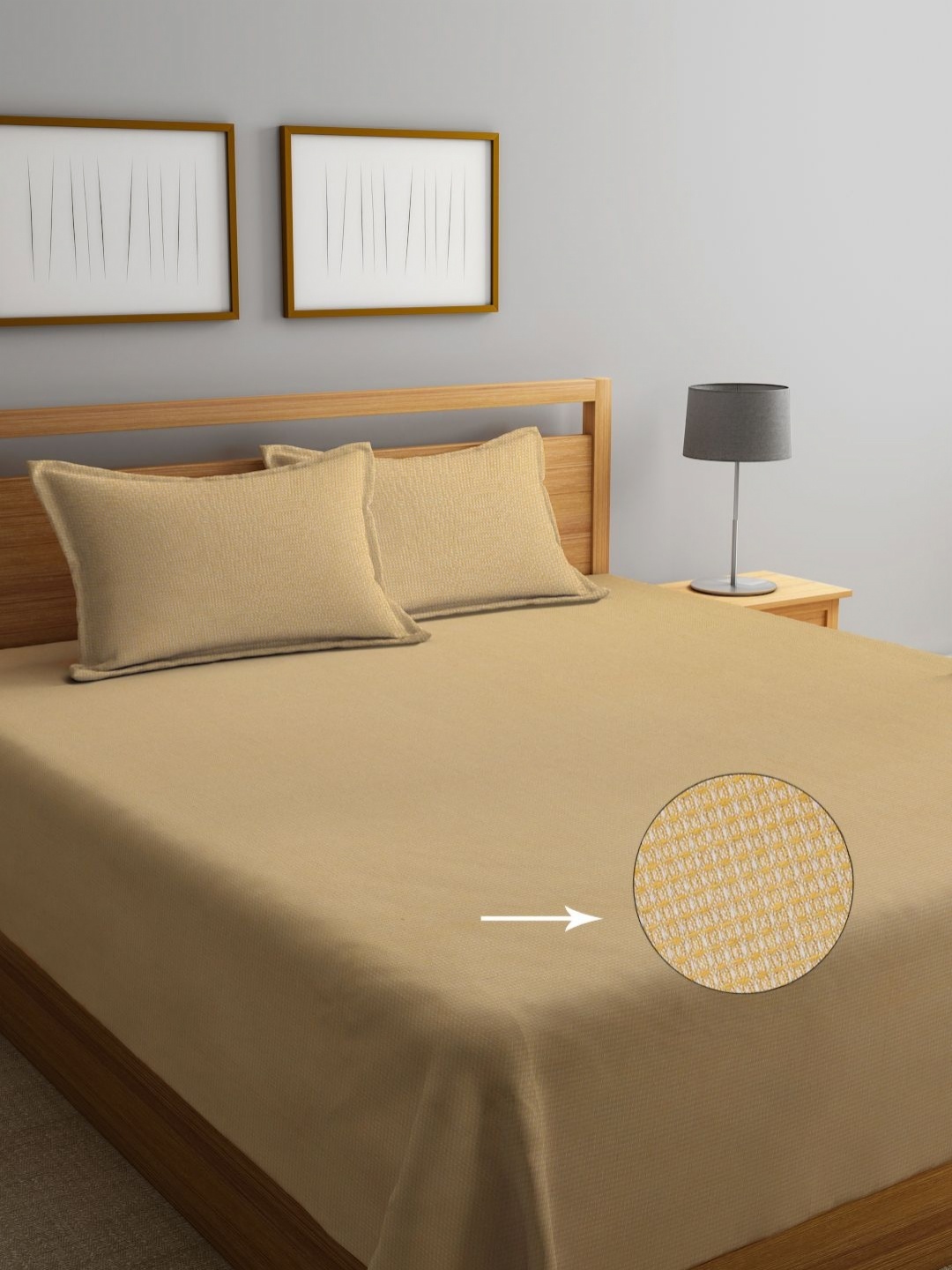 

KLOTTHE Yellow Woven Design Pure Cotton King Size Bedcover With 2 Pillow Covers