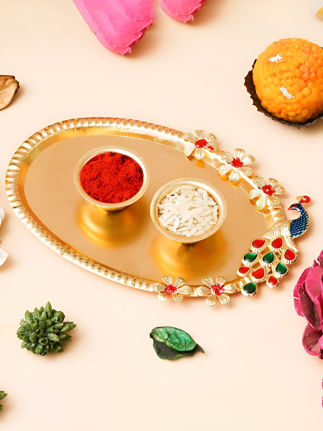 

eCraftIndia Gold Toned Peacock Decorative Roli Chawal Holder