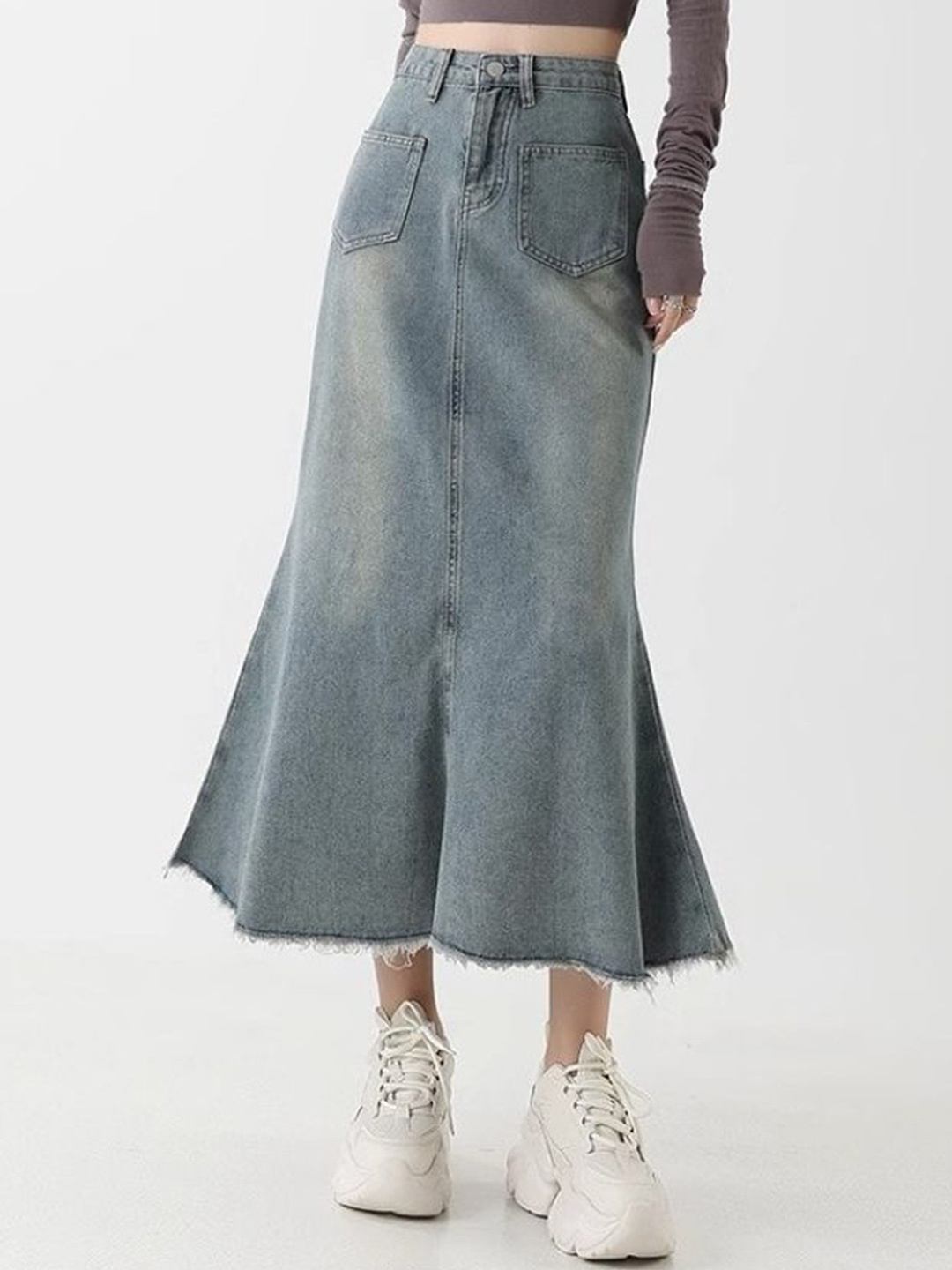 

StyleCast Women Solid Pure Cotton A-Line Midi Skirts, Blue