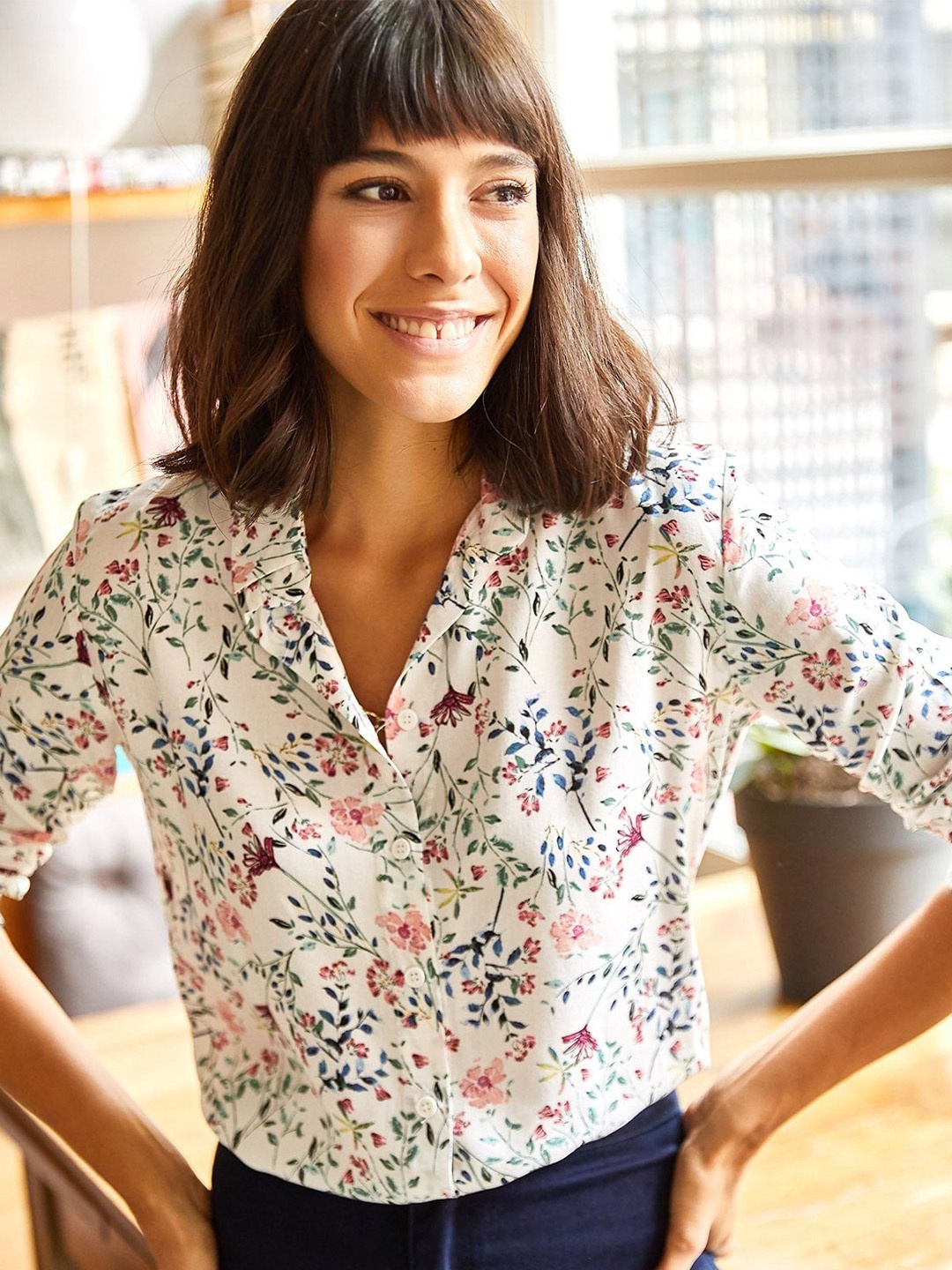 

Olalook Women Floral Opaque Printed Casual Shirt, Na